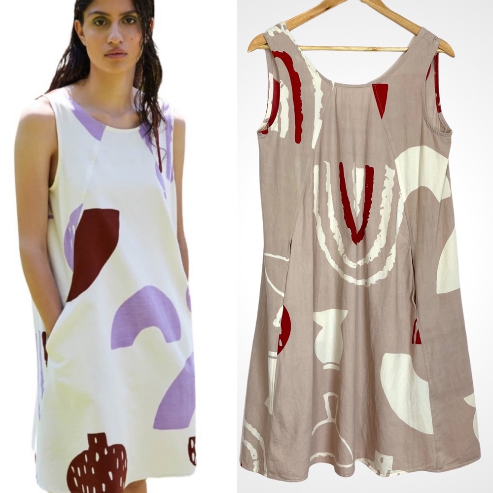Eve Gravel Dress Bardane Pottery Print in Nutmeg Relaxed‎ Fit Sleeveless Pockets